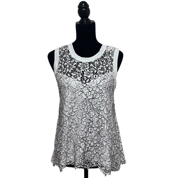 Generation Love White/Black Sleeveless Floral Lace Top Size M - Picture 2 of 10